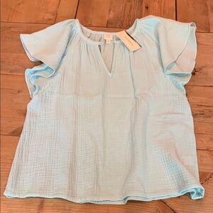 Roan & Ryan‎ Gauze Split Neck Light Blue Women's Top Sz Med NWT